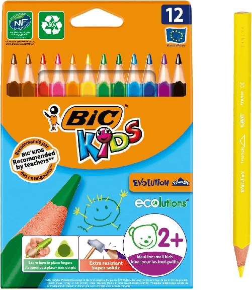 Bic-Kids-Evolution-Triangle-Confezione-da-12-Matite-Colorate-Triangolari---Punta-Ultra-Resistente---Senza-Legno