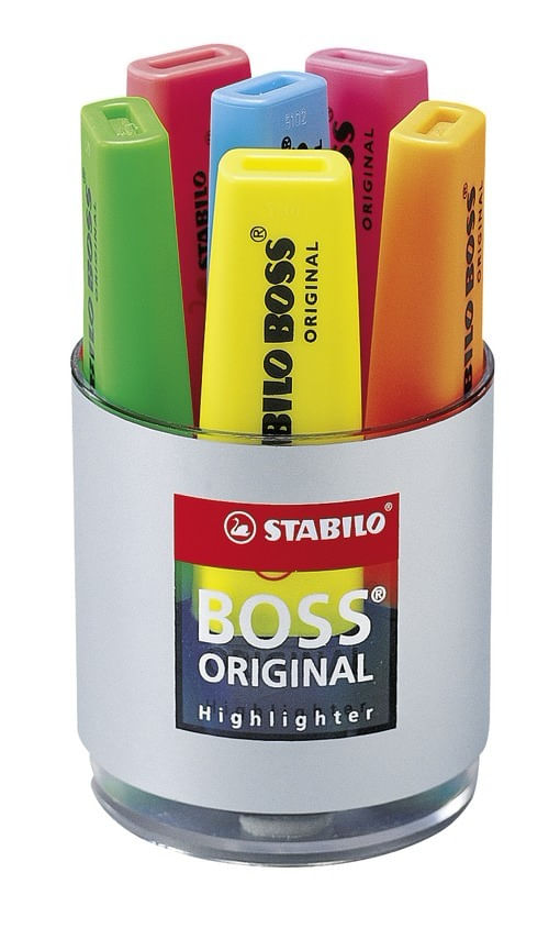 Stabolo-Boss-70-Pacco-di-4-marcatori-fluorescenti---corsa-tra-2-e-5-mm---ricaricabile---inchiostro-a-base-d-acqua---colo