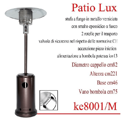 Ke grill ke8001/m stufa a fungo patio per esterni colore marrone a gas bombola trasportabile potenza 13 kw
