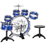 AIYAPLAY Set Batteria per Bambini con Grancassa con Pedale, Tamburi, Piatto e Sgabello, Età 3-6 Anni, Blu