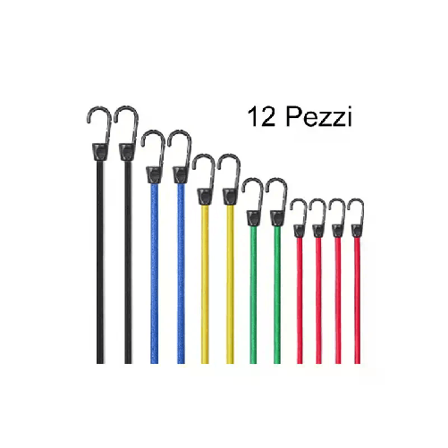 Kmt Style KIT corda fune elastica resistente con ganci 12 Pezzi cinghie trasporti 5 misure