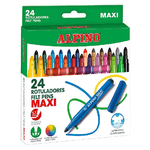 Alpino Confezione da 24 Pennarelli Maxi Spessi - Punta 6mm - Super Lavabili Resistenti e Durevoli - Colori Brillanti - Colori Assortiti