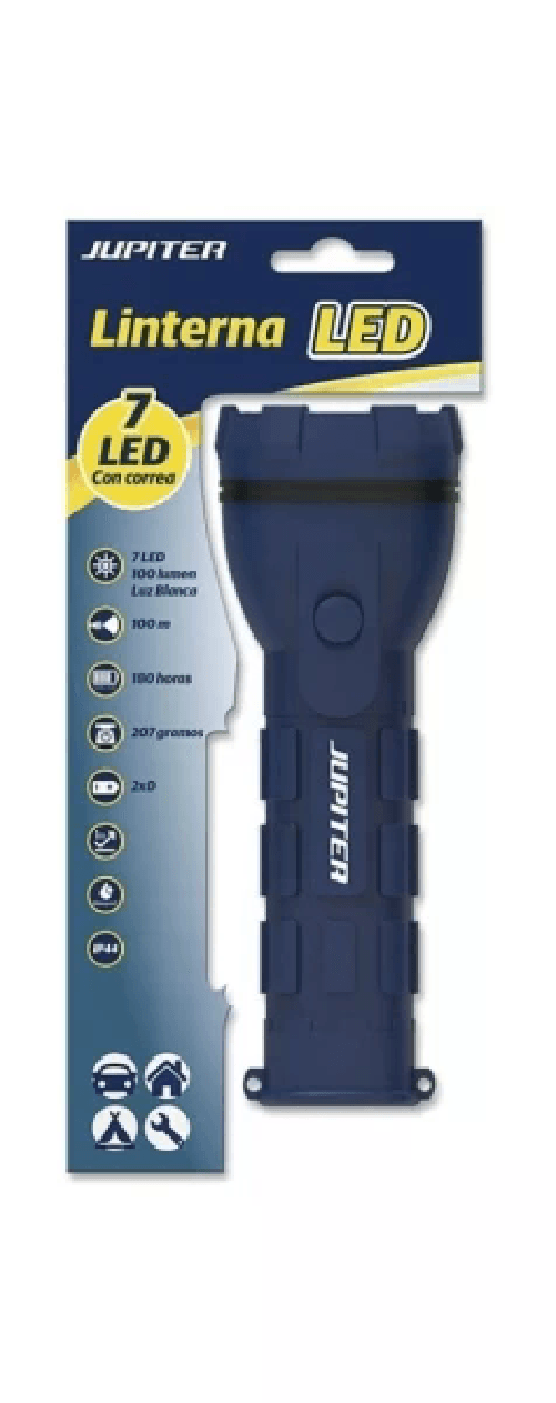 Jupiter  Torcia elettrica Jupiter White Light 7 LED 100lm - Corpo in gomma - Resistenza IP44