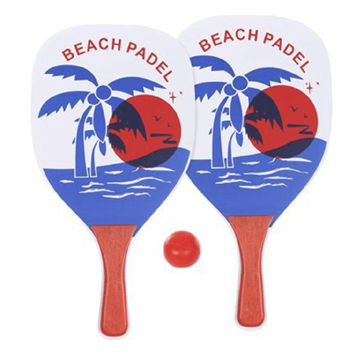 TrAdE Shop Traesio  Set Racchette Da Spiaggia Rettangolari Design Palma 38x20x0.6 Cm Con Pallina 186238 -