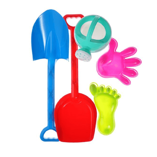 TrAdE Shop Traesio  Set 5pz Giocattoli Da Spiaggia Bambini Con Paletta Rastrello Innafiatoio Formine 618568 -