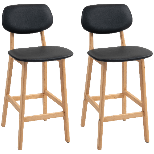 HOMCOM Set 2 Sgabelli da Bar con Schienale, Rivestimento Finta Pelle e Poggiapiedi, 42x47x92cm, Nero