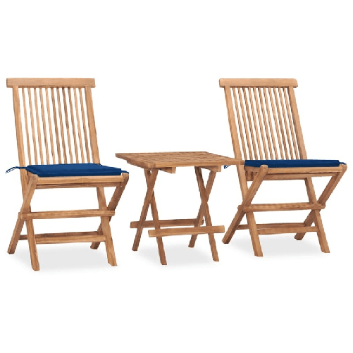 VidaXL Set da Pranzo Giardino Pieghevole 3 pz Cuscino Massello di Teak