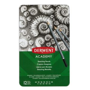 Derwent Academy Sketching Lata de 12 Lapices de Grafito Hexagonales de Durezas Surtidas - Especial para Bocetos - Cuerpo