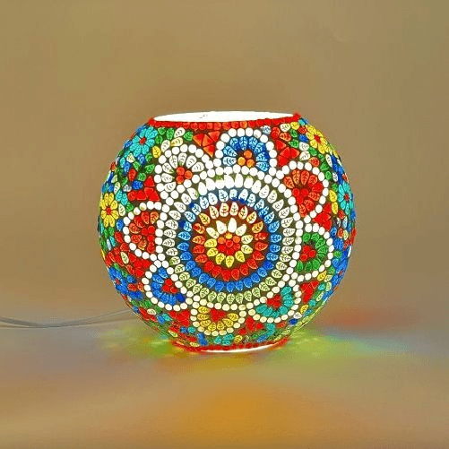 INDIA WORLD Lampada da tavolo in vetro mosaicata colored mandala h. 25 cm.