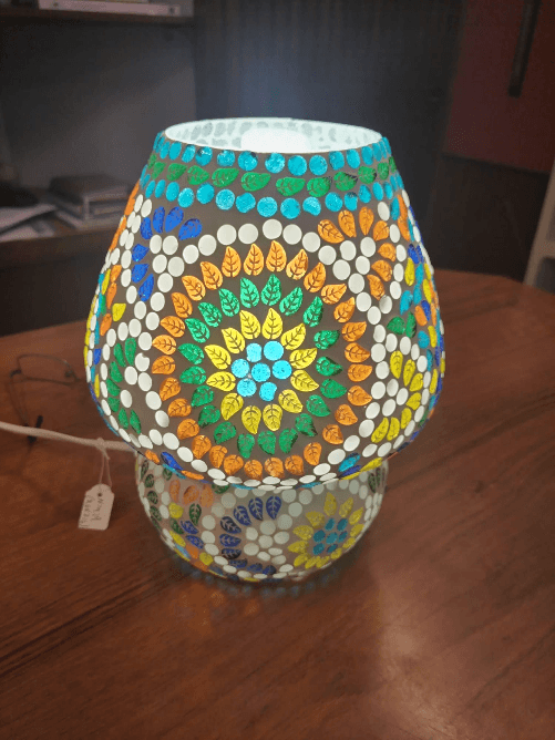 INDIA WORLD Lampada da tavolo in vetro mosaicata colored mandala h. 23 cm.