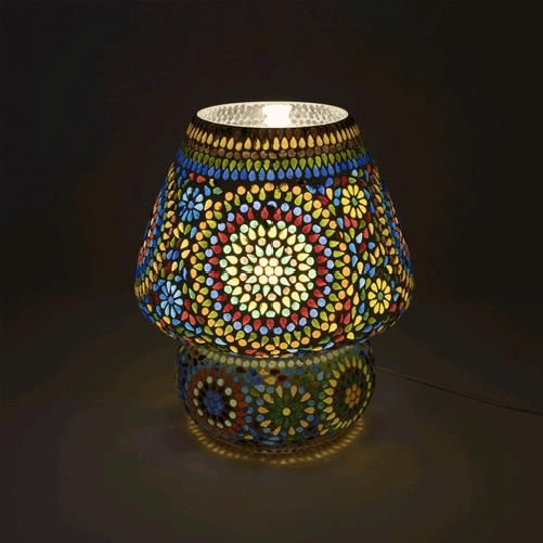 INDIA WORLD Lampada da tavolo in vetro mosaicata color universe h. 32 cm.