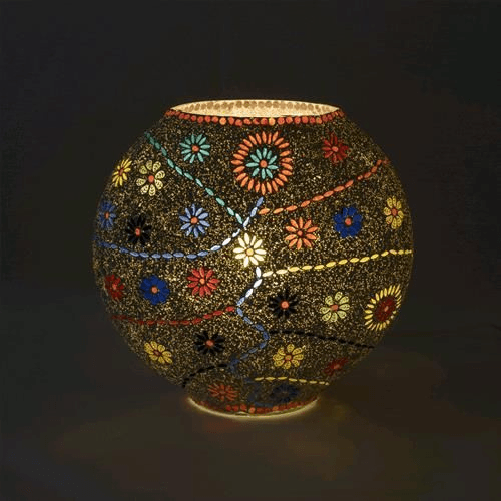 INDIA WORLD Lampada da tavolo in vetro mosaicata floral gray h. 32 cm.