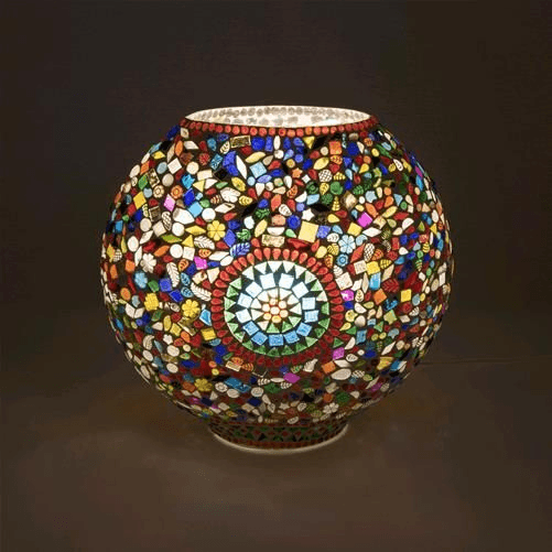 INDIA WORLD Lampada da tavolo in vetro mosaicata raimbow h. 32 cm.
