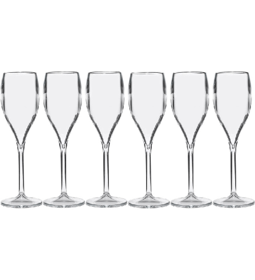Waf brevetti Waf set 6 Flutè opale glass 15 cl, calice per bollicine infrangibile