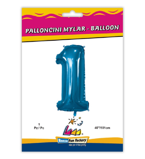 Rocca fun factory, palloncino numero 1 blu mega 40 - 101 cm 1 pz