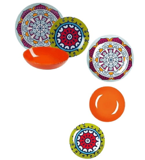 Excèlsa Excelsa Mandala Etno Arancio, posto tavola 3 piatti, in fine porcellana