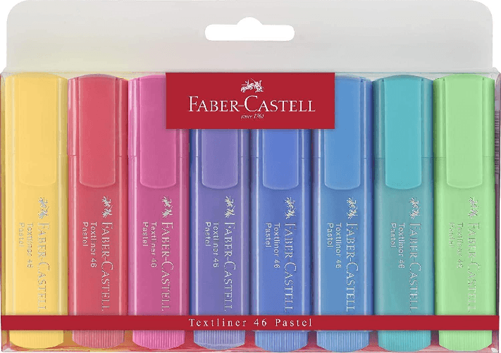 Faber-Castell-Textliner-46-Pastel-Pack-de-8-Marcadores-Fluorescentes---Punta-Biselada---Trazo-entre-1mm-y-5mm---Tinta-co