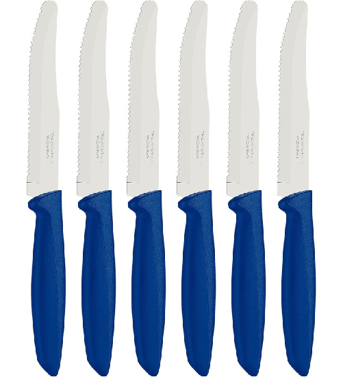 Tramontina. Tramontina Plenus, set 6 coltello Blu da tavola dentato, manico plastica