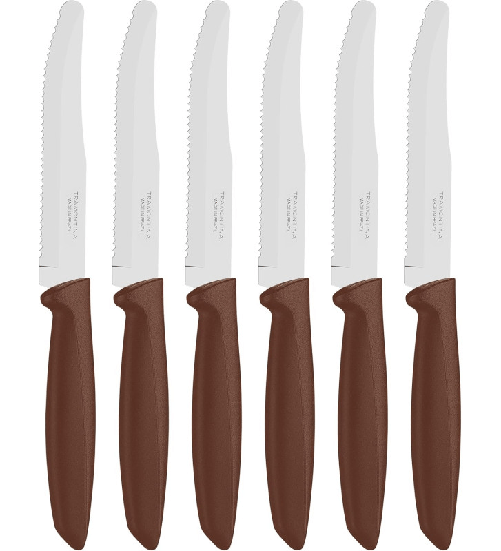Tramontina. Tramontina Plenus, set 6 coltello Marrone da tavola dentato, manico plastica