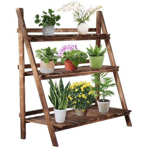 Floréa Outdoor  Portapiante Pieghevole Portavasi in Legno di Abete con 3 Livelli Scaffale da Esterno per Piante