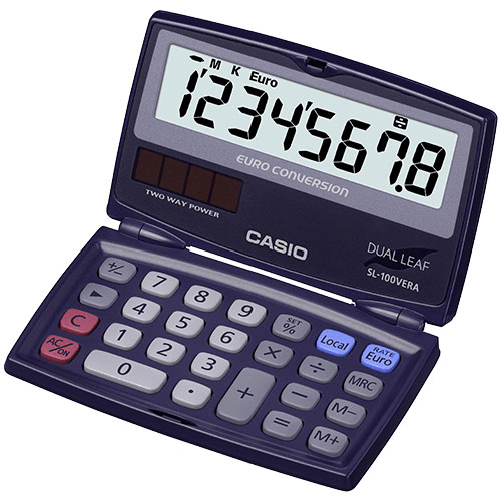 Casio-SL-100VERA-Calculadora-de-Bolsillo-Tipo-Concha---Pantalla-LC-Extragrande-de-8-Digitos---Funcion-Conversor-de-Euros