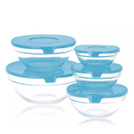 BigBuy Cooking Set di 5 scatole porta pranzo Glass EH Azzurro Trasparente