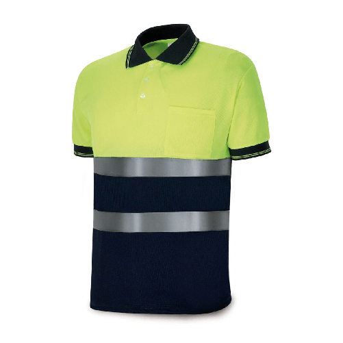 BigBuy Tools Polo a Maniche Corte Uomo Giallo Blu Marino Alta visibilità