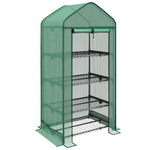Outsunny Serra per Piante a 4 Ripiani con Porta Avvolgibile, in Metallo e PE, 69x49x158 cm, Verde Scuro