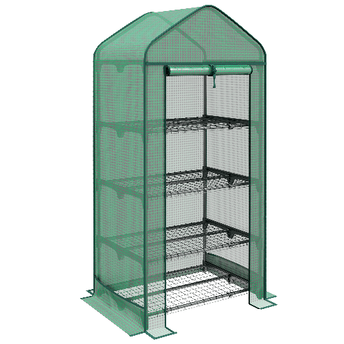 Outsunny Serra per Piante a 4 Ripiani con Porta Avvolgibile, in Metallo e PE, 69x49x158 cm, Verde Scuro