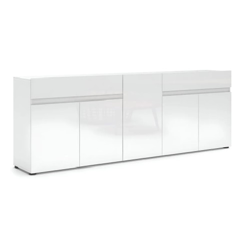 Stilio Mobile Contenitore 180x38x79 cm Bianco con 5 Ante e 2 cassetti