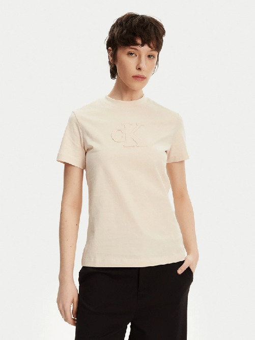 CALVIN KLEIN JEANS T SHIRT MAGLIA DONNA CALVIN KLEIN JEANS J20J225256 COTONE BEIGE ORIGINAL PE 2025
