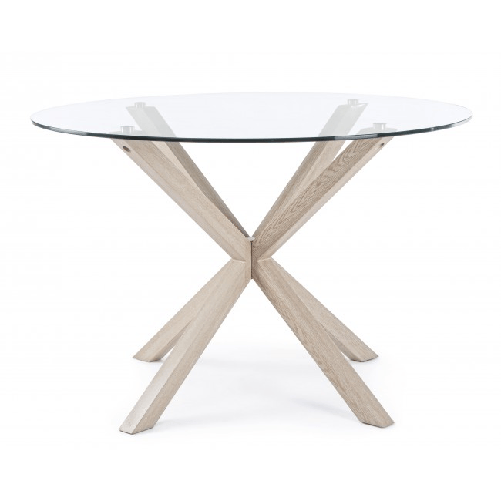 Konte.Design-Tavolo-May-rotondo-in-vetro-e-acciaio-con-gambe-effetto-legno-d114-cm