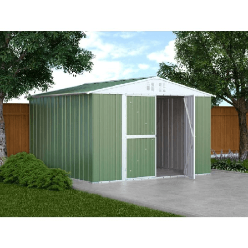 Box-lamiera-giardino-327x307cm-x-h2.15m---145KG---1004mq-casetta-attrezzi-in-Acciaio-Zincato---VERDE
