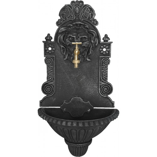 Fontana-in-Ghisa-Grigio-Lavandino-per-Giardino-a-Muro-con-Rubinetto