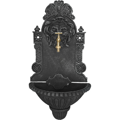 Fontana-in-Ghisa-Grigio-Lavandino-per-Giardino-a-Muro-con-Rubinetto