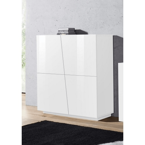 Credenza-da-Ingresso-Madia-120-cm-Laccato-Bianco-Mobile-con-4-Ante