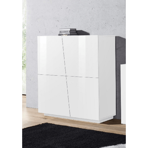 Credenza-da-Ingresso-Madia-120-cm-Laccato-Bianco-Mobile-con-4-Ante