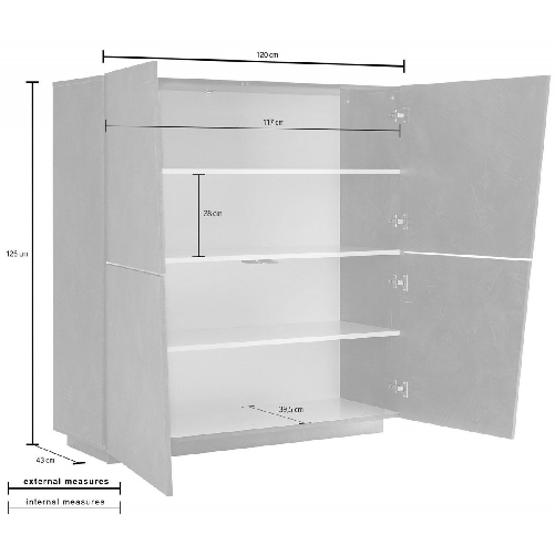 Credenza-da-Ingresso-Madia-120-cm-Laccato-Bianco-Mobile-con-4-Ante