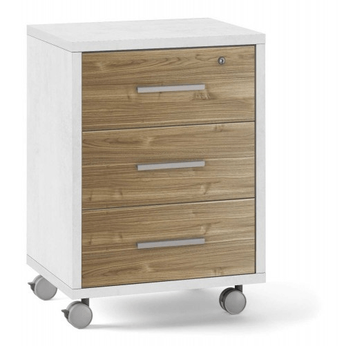 Cassettiera-da-Scrivania-Ruote-Bianco-Noce-3-Cassetti-con-Chiave-Ufficio
