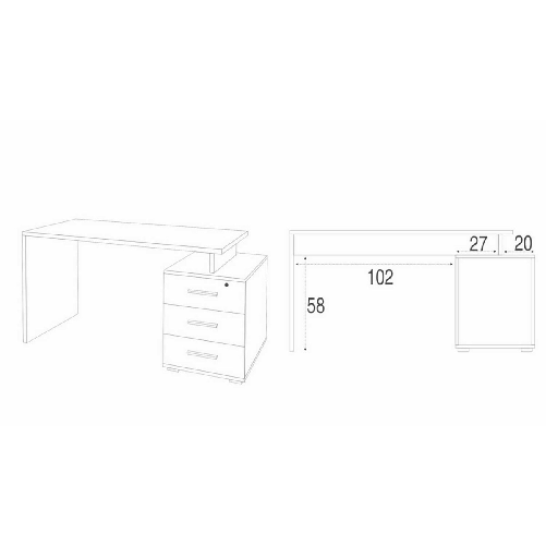 Scrivania-155-cm-Ossido-Bianco-con-Cassettiera-Grande-Ufficio-Cameretta