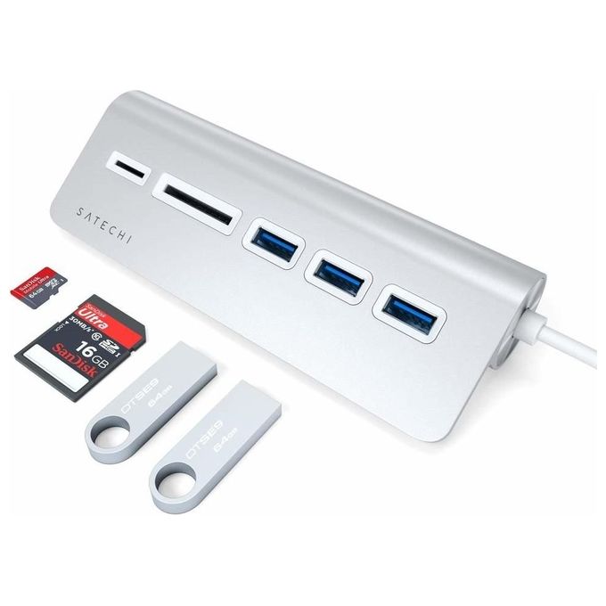 Satechi-Hub-Usb-C-con-Card-Reader-con-Cavo-Silver