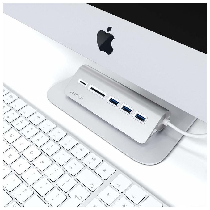 Satechi-Hub-Usb-C-con-Card-Reader-con-Cavo-Silver