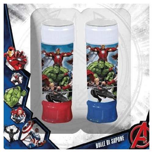 TrAdE Shop Traesio  Set Da 2pz Flacone Bolle Di Sapone Stampa Avengers 60ml Blister Per Gioco Bambini 207933 -