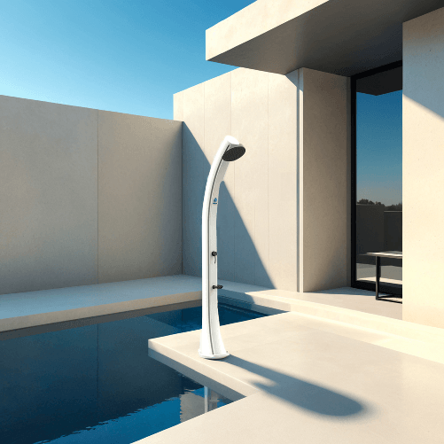 Sined-Sole-Xxl-Doccia-Solare-Curva-Serbatoio-40-Lt-Filtro-Anticalcare-Bianca-Soffione-Rotondo-Rubinetto-Lavapiedi-Accessori-In-Metallo-Colore-Nero