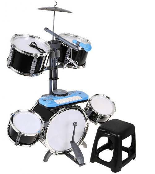 Batteria-Musicale-per-Bambini-con-Sgabello-Tastiera-Elettronica-DJ-Multifunzione-Microfono-con-Asta-Batteria-Bambini-con-Strumenti-Musicali-Effetti-Sonori-Luci-Microfono-Collegamento-MP3-Smartphone