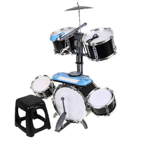 Batteria-Musicale-per-Bambini-con-Sgabello-Tastiera-Elettronica-DJ-Multifunzione-Microfono-con-Asta-Batteria-Bambini-con-Strumenti-Musicali-Effetti-Sonori-Luci-Microfono-Collegamento-MP3-Smartphone