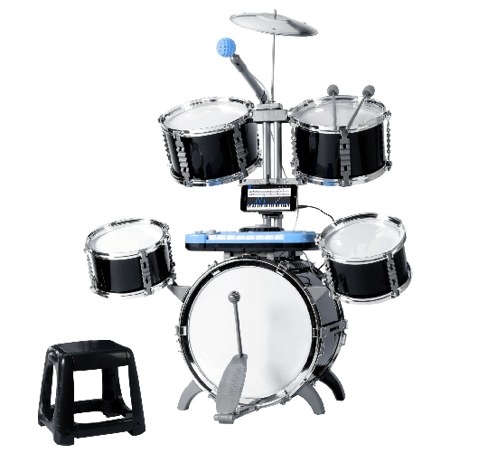Batteria-Musicale-per-Bambini-con-Sgabello-Tastiera-Elettronica-DJ-Multifunzione-Microfono-con-Asta-Batteria-Bambini-con-Strumenti-Musicali-Effetti-Sonori-Luci-Microfono-Collegamento-MP3-Smartphone