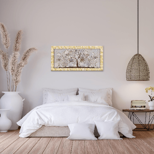 Lupia---Quadro-moderno-su-tela-con-cornice-dorata-e-glitter-PRINCE-63x133-cm-TREE-MIX-GOLD-albero-della-vita-per-camera-da-letto-e-soggiorno