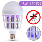 ZANZARA KILLER LAMPADINA LED E27 BULBO CON LUCE BLU ATTIRA E FULMINA ZANZARE 15W
