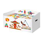 Lupia - Baule portagiochi in legno per bambini con stampa organizer Carosello L68xP28xH40 cm CAROUSEL